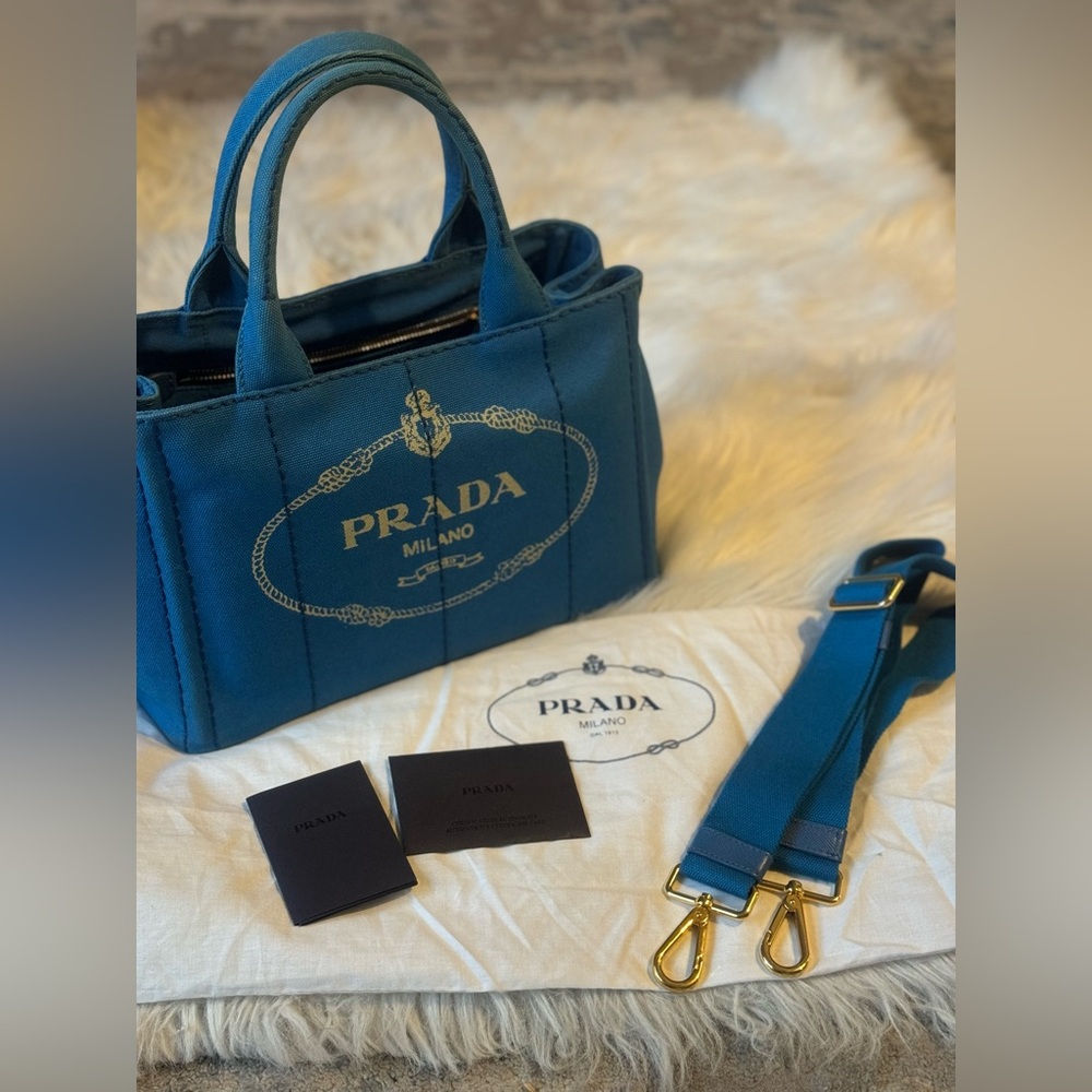 Prada : Canapa cotton canvas tote with strap small